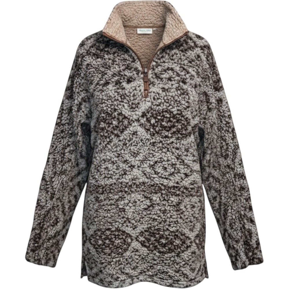True Grit Frosty Tipped Pile Fleece Pullover‎ Mens Grey Aztec Quarter Zip Sherpa
